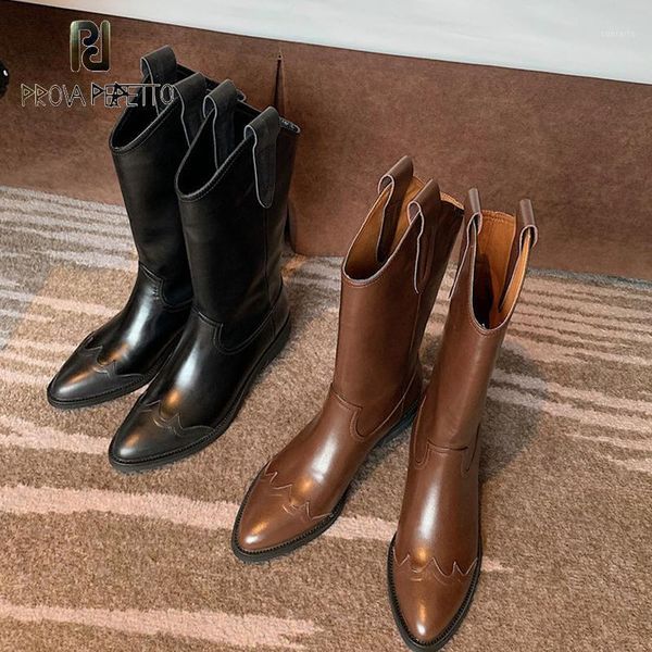 

knight boots 2020 women shoes autumn / winter new sleeve mid-heel pointed toe slip-on thick heel retro western cowboy boots1, Black