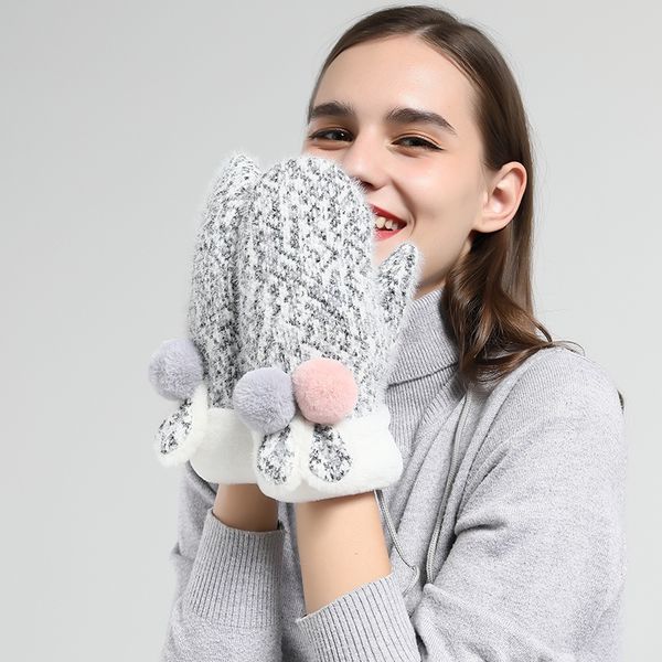

qlady winter student plush cycling cute korean double layer thickened knitting wool cold proof warm glovesq, Blue;gray