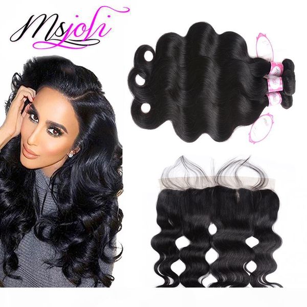 

brazilian body wave hair frontals with bundles human hair weaving extensions ear to ear 13x4 8-28 double weft hair bundles body wave, Black;brown