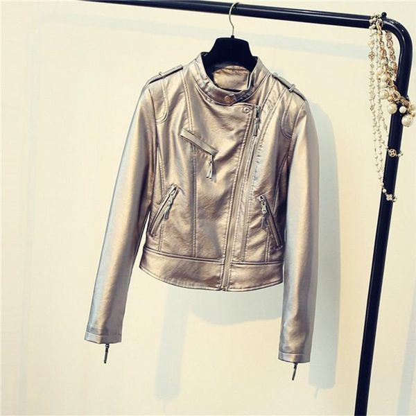 

2019 new design spring autumn pu leather jacket faux soft leather coat slim black rivet zipper motorcycle pink silver jackets1