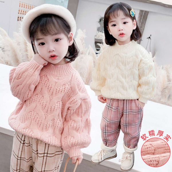 

warm korean girls' cotton thickened twist bottom children's sweater winter fashion, Blue
