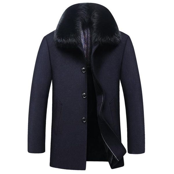 

autumn and winter new middle aged father men's woolen overcoat, Black