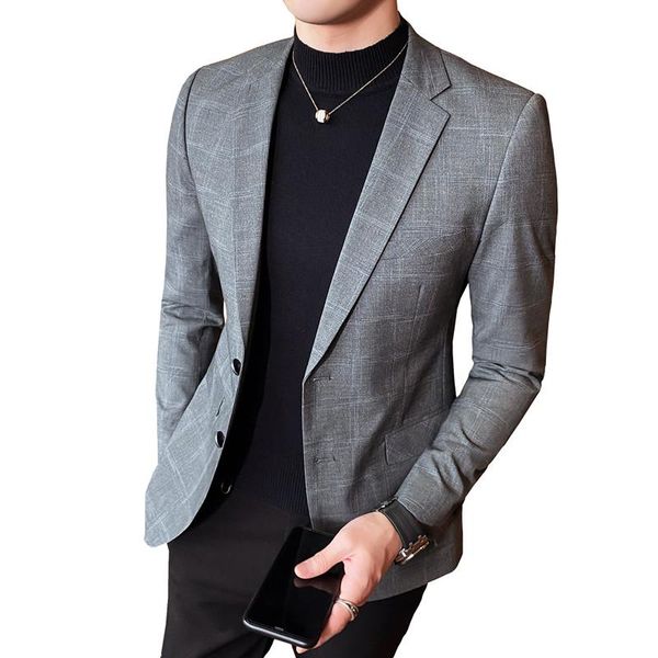 

plaid blazer men business casual slim fit suit jacket 2020 new spring autumn wedding male dress coat clothing m-4xl, White;black
