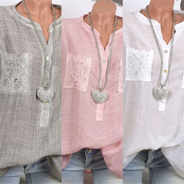 

new v-neck long sleeve pocket irregular new lace v-neck long sleeve pocket lace shirt irregular shirt d4vcn, White