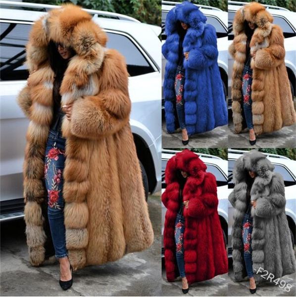 

winter coat hoode long bridal super long faux fur ladies coat loose fashion women thick plush jacket  to 5xl, White