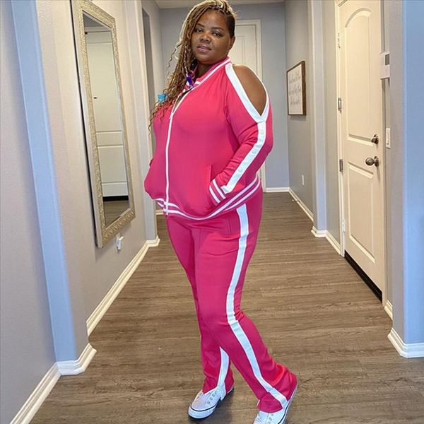 

4xl 5xl plus size tracksuits women piece set spring autumn street off the shoulder and jogger set suits casual outfits, Gray