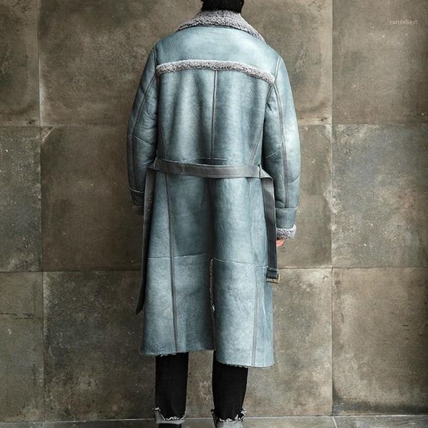 

men's leather & faux autumn winter summer australian wool robe fashion double batch button real kashmir fur1, Black