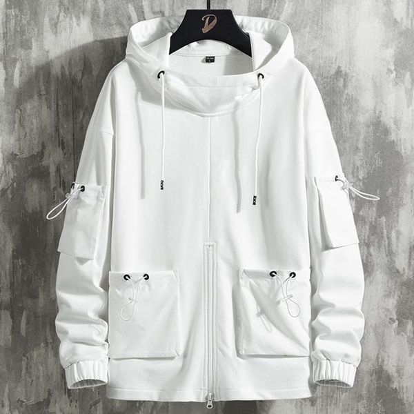 

new spring adjustable pockets white oversized hoodie men streetwear pullover loose sweatshirt male hip hop hooded 5xl, Black