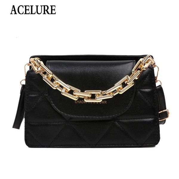 

cross body acelure women all-match fashion metal chain handbag shopping purse flap diamond lattice pu leather small shoulder crossbody bags