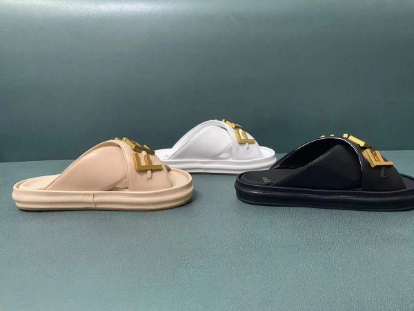 

fashion women men sandal luxury designer lady gentlemen colorful canvas letter anatomic leather slide model 35-42, Black