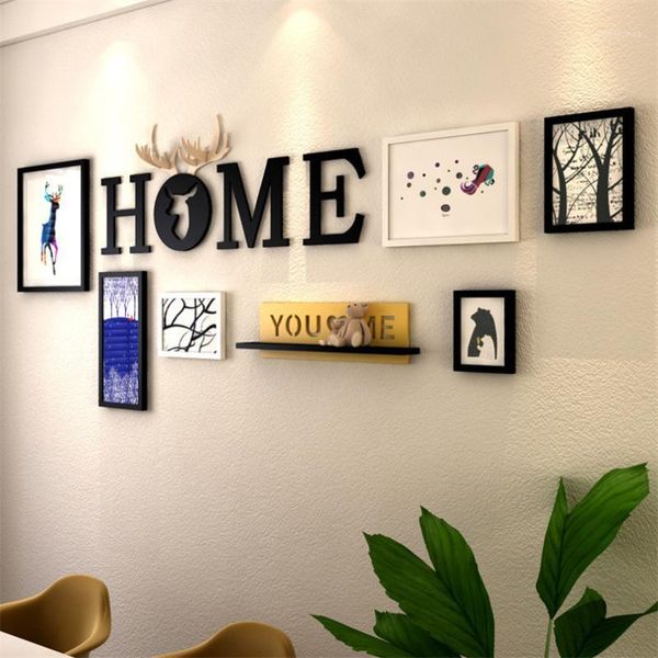 

home design 6pcs picture frames+letters+shelf wall decoration p frame set wood picture frame set painting portafoto cornice1