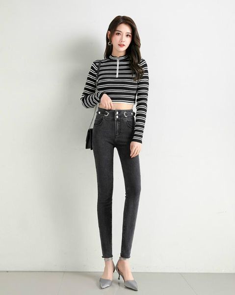 

2020 new spring and autumn brand office lady plus size stretch cotton female women girls pencil jeans clothes1, Blue