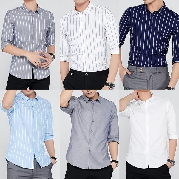 

qqfsm mid shirt men's stripe 7.7 thin fashion short sleeve 5.5 shirt half slim shirtsleeve cotton korean fashion o1fkq, Blue