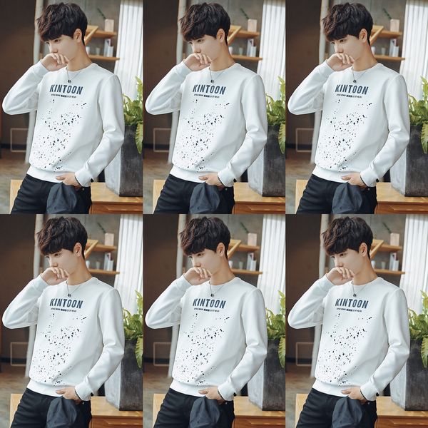

new style long sleeve t-shirt men's spring and autumn sweatercoat sweaterround neck sweater men's fashion bottoming shirt coat you, Black