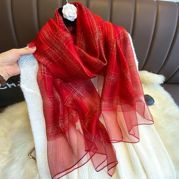 

2020 luxury silk scarf women winter warm shawl wraps lady foulard hijab scarves plaid female thin pashmina bandana headband bbyacy bdehome, Blue;gray