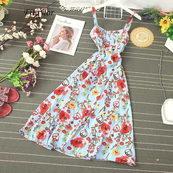 

fitaylor summer spaghetti strap floral print long dress women ruffled button boho high waist slim beach dress vestidos1, Black;gray