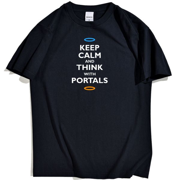 

simple text 's t shirts keep calm and think with portals tee shirt for trend retro short sleeve man t shirt sport hooded sweatshirt hoo
