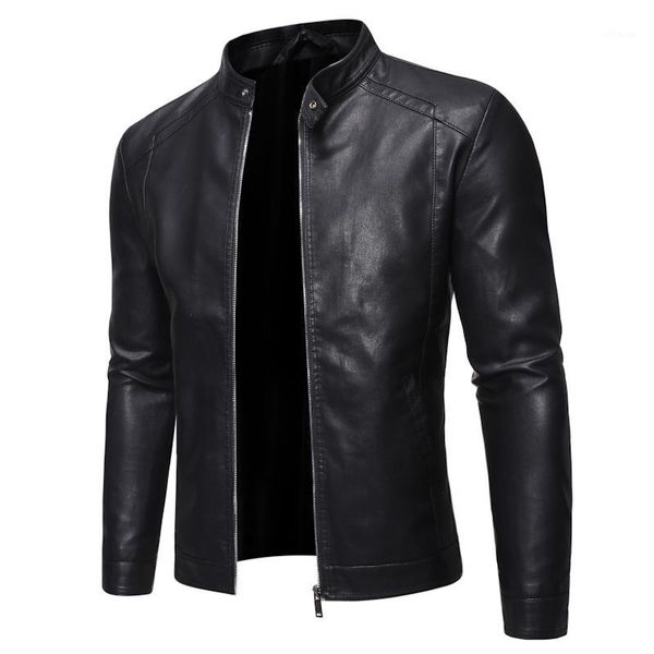 

men's leather jacket handsome slim haining leather jacket stand collar tide 2020 spring and autumn new1, Black