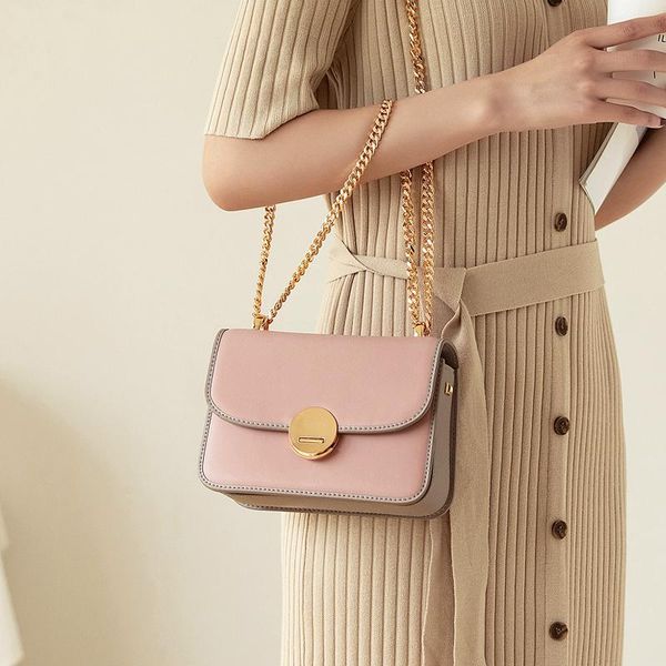 

woonam women new fashion designer handbag hide genuine calf leather contrast color chain flap shoulder cross body bag wb959