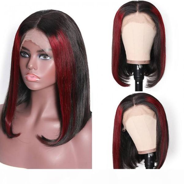 

tkwig hair series 13 4 lace front human hair highlights tl1b99j 150 density brazilian ombre lace, Black;brown