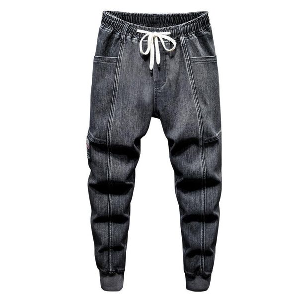 

men's jeans trend men stretch elastic waist trousers loose plus size harem pants autumn, Blue