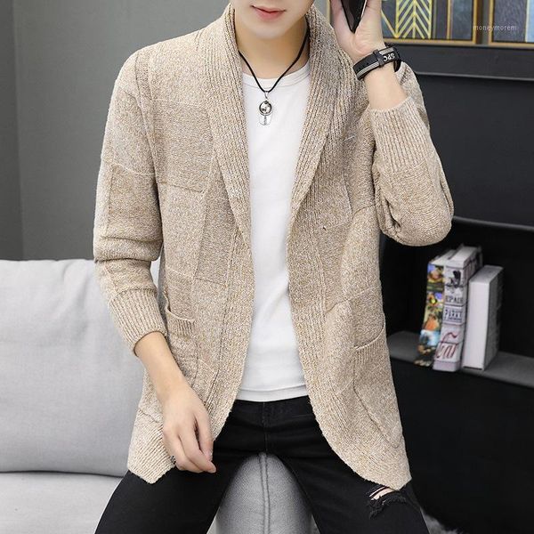 

men's sweaters 2021 men wool cardigan lapel solid long sleeve pocket stretchy breathable knitting thick warm male sweater1, White;black