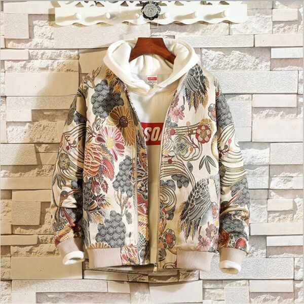 

2021 autumn spring new japan style embroidery men jacket coat hip hop streetwear clothes ttvr, Black;brown
