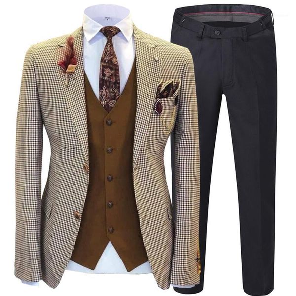 

men's checked suit three piece suit slimming costume classic coat wedding for the groom oversize costume jackets pant1, White;black