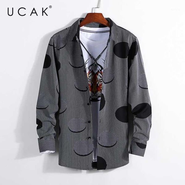 

ucak brand streetwear long sleeve shirts men clothing homme 2020 autumn fashion streetwear turn-down collar shirt clothes u60841, White;black