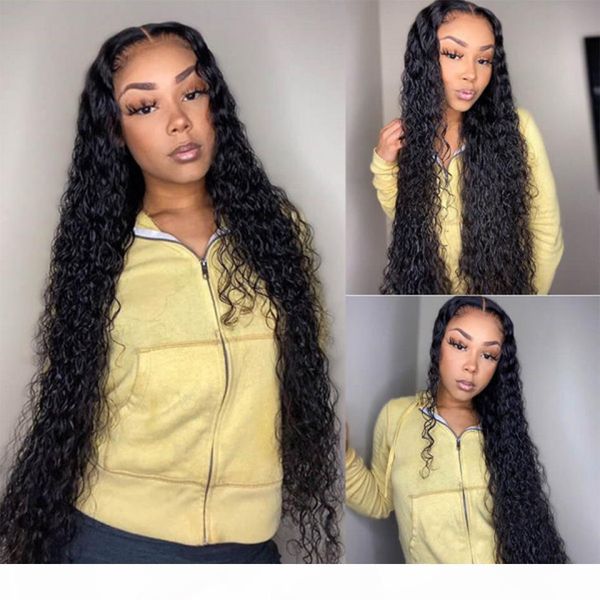 

26 inch curly human hair wig water wave lace front human hair wigs for black women wet and wavy wig water wave human hair wigs, Black;brown