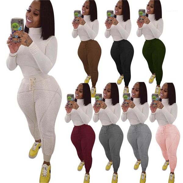 

womens designer skinny winter sports trousers high street fashion women pants clothes fleece causal pants, Black;white