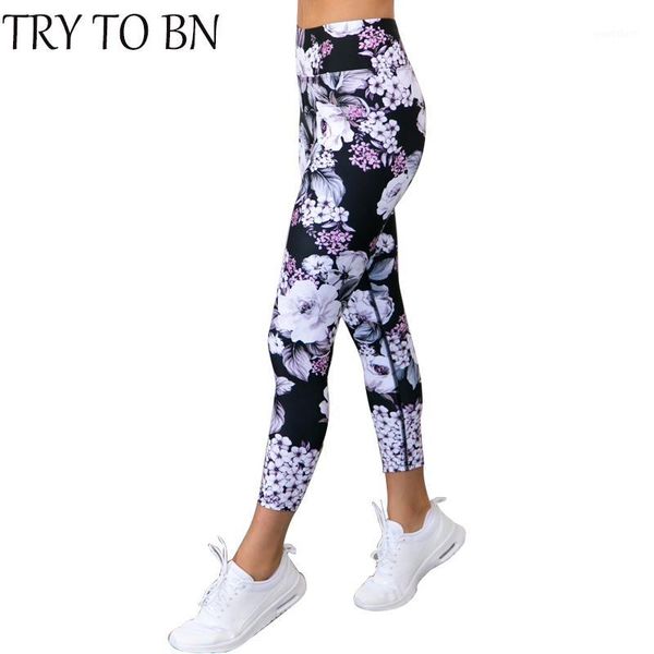

try to bn fitness legging 2018 elasticity high waist casual print push up workout fashion leggings for women1, Black