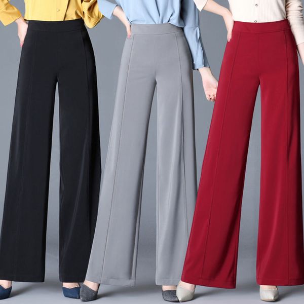 

spring autumn large size high waist and wide leg women's casual pants, White