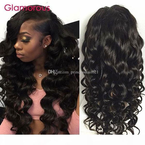 

glamorous virgin brazilian human hair full lace wig 18" 20" 22" 10a full lace human hair wigs with baby hair, Black;brown
