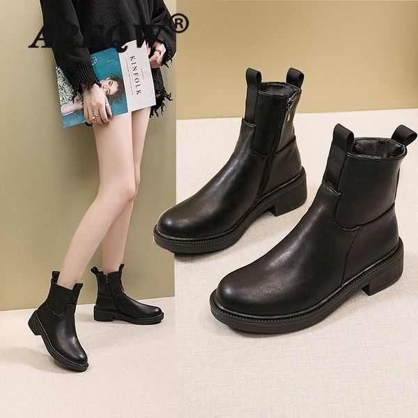 

женская обувь 2020 толстый каблук ботильоны теплое элегантный короткие ботильоны женские ботильоны, Black