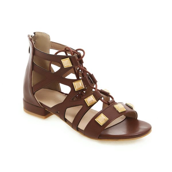 

2021 new women's sandals, low shoes rivet, excavated for summer, mamw, Black