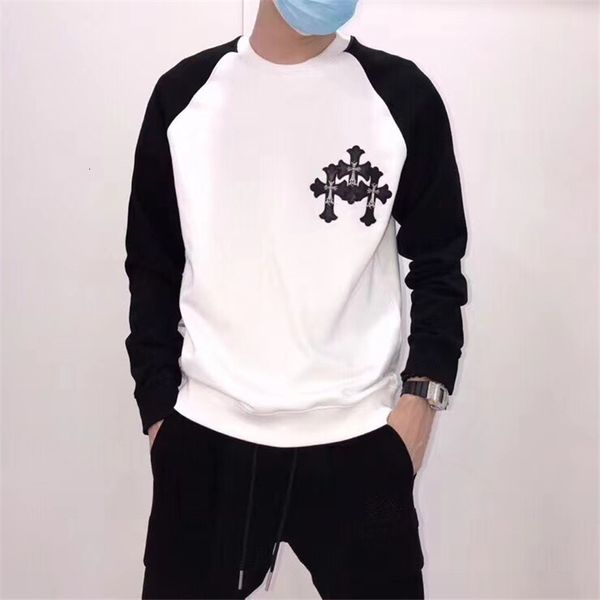 

super ins autumn and winter european fashion brand ch crosin embroidery cross sleeve zipper casual sweater for men and women, Black