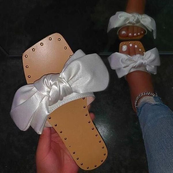 

women slippers 2021 summer new open toe ladies outdoor slides sweet bow comfortable shoes woman large size solid flip flops, Black