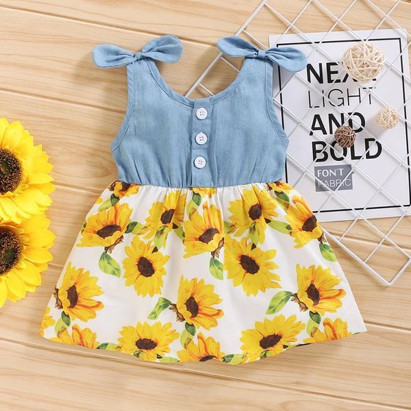 

kids dresses for girls party baby girl birthday dress denim sleeveless sunflower girls summer dress toddler girl outfits 1027, Red;yellow
