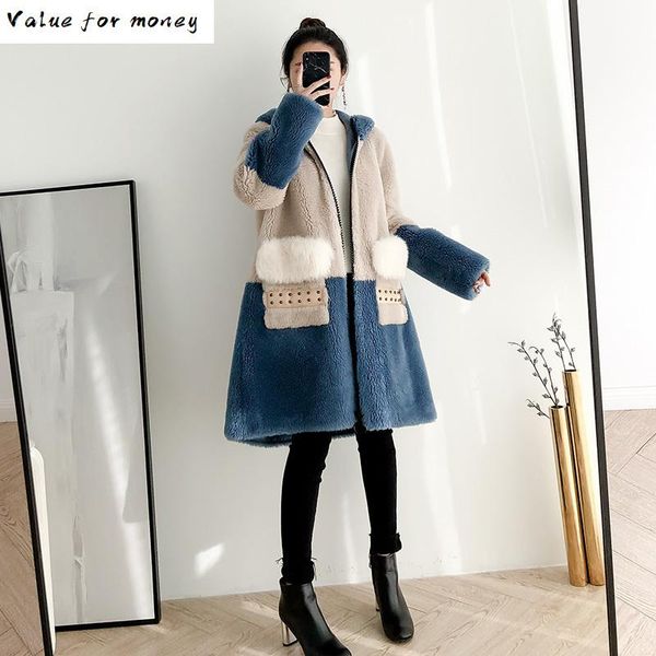 

women's fur & faux winter autumn women clothes 2021 real coat 100% wool jacket korean vintage sheep shearling suede lining abrigo mujer, Black