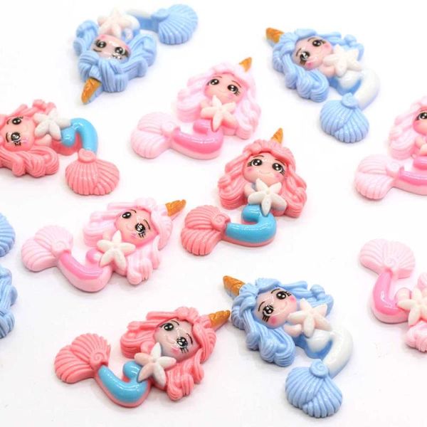 

10/50 pcs bulk resin flatback mermaid cabochons kawaii 38mm mini mermaid princess cabs charms hair bow center decor suppl