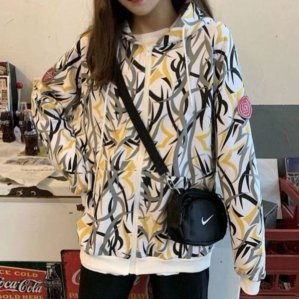 

2021 new spines printed women's sweatshirts spring loose long slevee hoodies streetwear couple coats n6m4, Black
