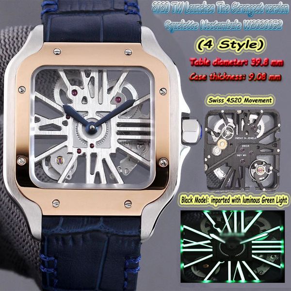 

twf squelette noctambule 316l steel case w2020018 skeleton dial swiss 4s20 automatic mens watch leather edition watches, Slivery;brown