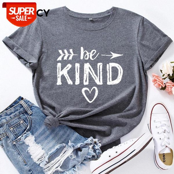 

jfuncy 100% cotton women's t-shirt be kind letter graphic tees female t shirt women plus size short sleeve casual tshirt #rz90, White