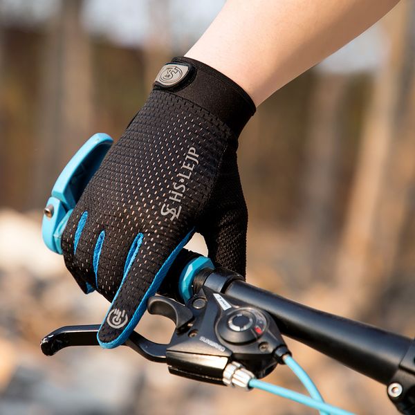 

sports anti slip breathable windproof downhill road outdoor cycling full finger gloves bicycle bike motorcycle riding d20, Blue;gray