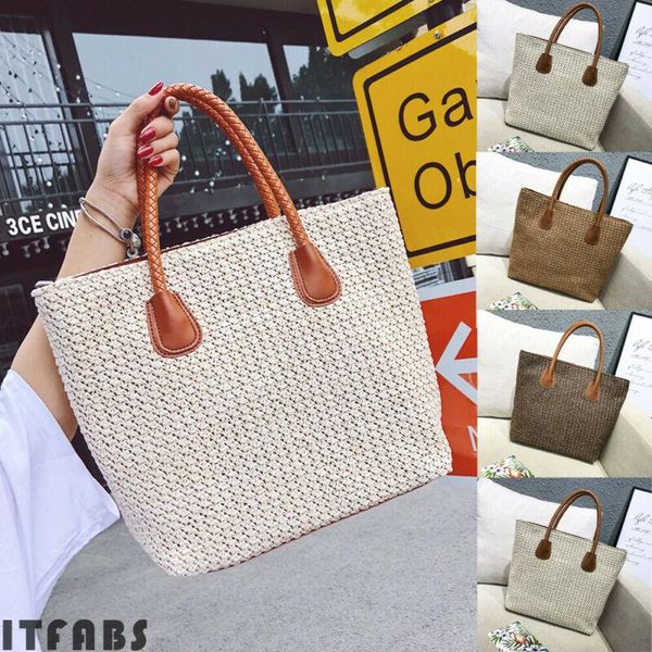

women boho woven handbag tote shoulder bags summer beach casual straw wicker bag