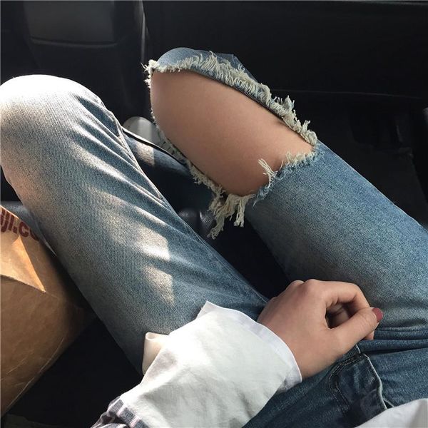 

women's jeans cropped high-rise slim-fit ripped, Blue