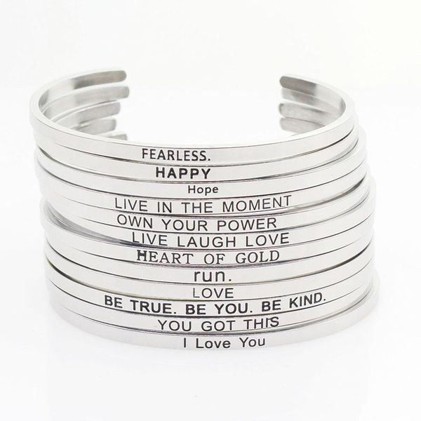 

New Stainless Steel Bangle Engraved Positive Inspirational Quote Hand Stamped Cuff Mantra Bracelets For Men Women, Golden;silver