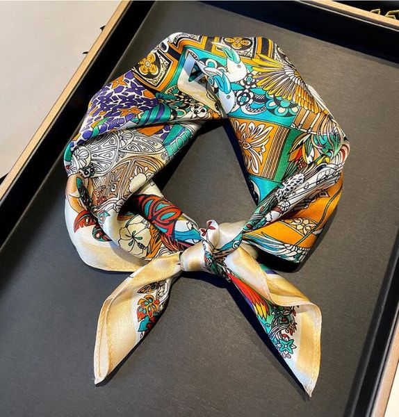 

square silk scarf bandana women print pure silk headscarves wraps ladies kerchief real scarves 53x53cm, Blue;gray