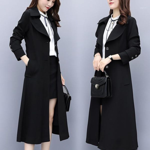 

trench coat for long women spring plus size women's windbreaker overcoat autumn korean female coats manteau femme kj20711, Tan;black